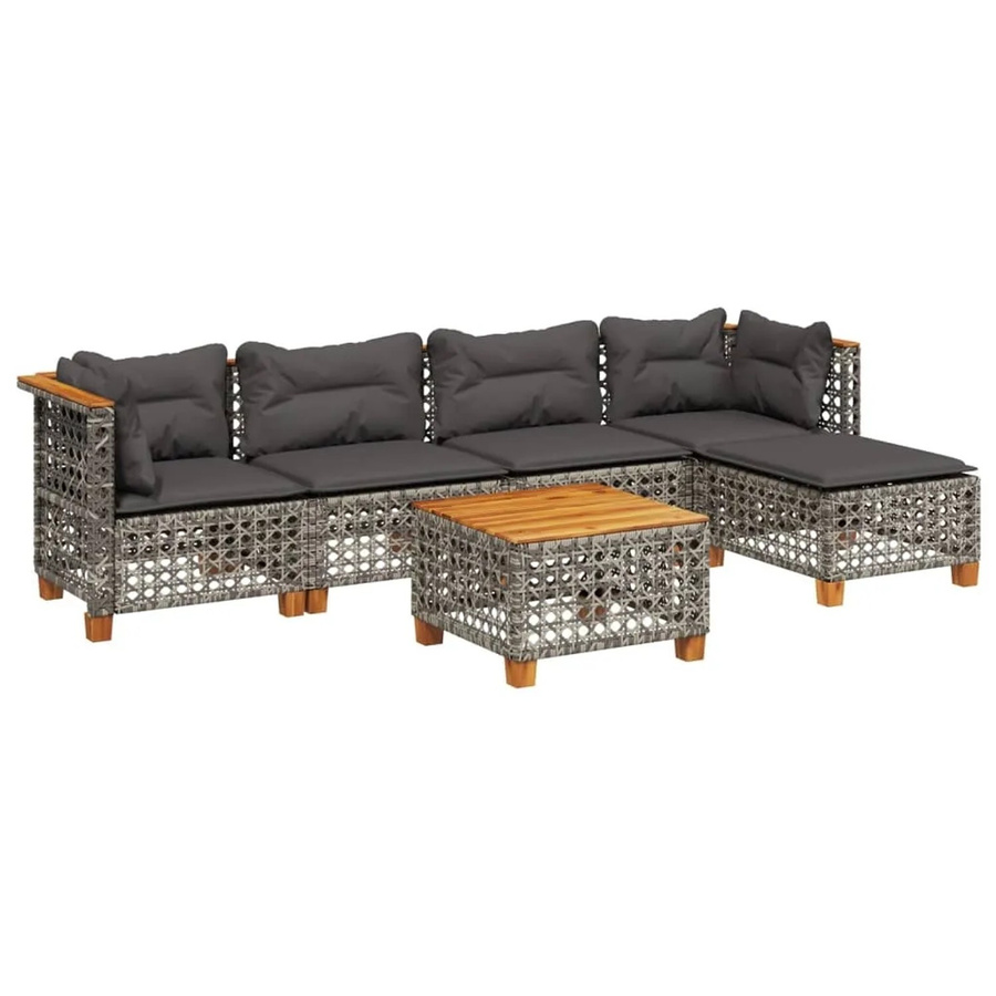 vidaXL 6-tlg Garten-Sofagarnitur aus Poly Rattan und Akazienholz in Grau mit Kissen Modell 186 - Bild 2