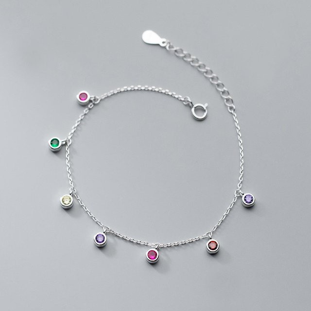 Armband 925 Sterling Silber, Gliederkette, Quaste, Bunte Runde Perlen, Damen - Bild 1