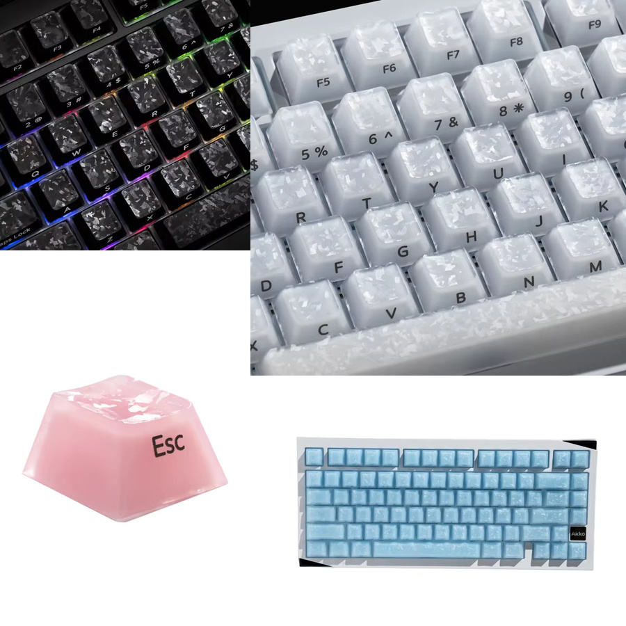 AKKO Keycaps mit glasierter Kohlefaser-Textur in Transparent und Blau, seitlich bedruckt, Cherry-Profil, PC+ABS Double-Shot-Tastenkappen-Set für RGB-Tastaturen - Bild 3
