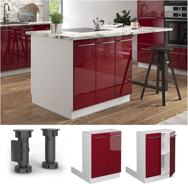 Vicco Küchenunterschrank Fame-Line für Kücheninseln in Weiß und Bordeaux Rot mit Hochglanz-Finish, Breite: 60 cm - Bild 1