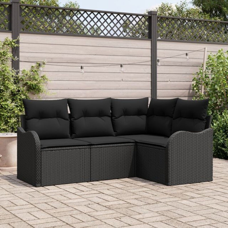 4-teiliges modernes Garten-Sofa-Set aus Poly-Rattan mit Kissen von vidaxl in Schwarz - Bild 1