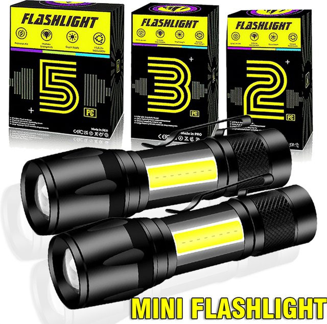 XIWANGFIRE LED-Taschenlampe mit COB-Licht, wiederaufladbar, schwarz, mit Kappen-Clip und hoher Reichweite - Bild 1
