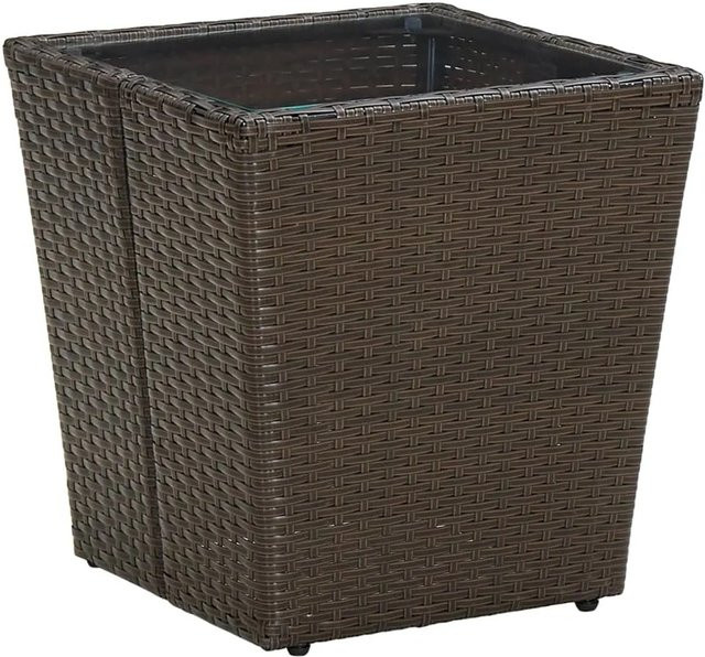 vidaXL Beistelltisch aus braunem PE-Rattan und gehärtetem Glas für Garten und Terrasse B/T/H: 41,5 x 41,5 x 44 cm - Bild 1