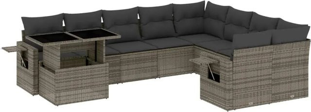 vidaXL 10-tlg. Garten-Sofagarnitur in L-Form aus grauem Poly-Rattan mit Kissen und Armlehnen - Bild 1