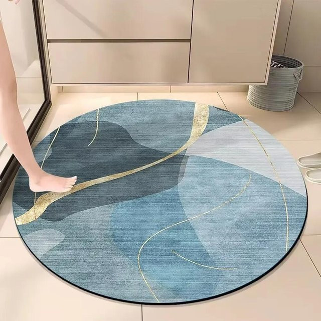 Karpetti Runder Teppich in Blau mit Streifenmuster, Maschinenwebart, Durchmesser: 100 cm - Bild 1