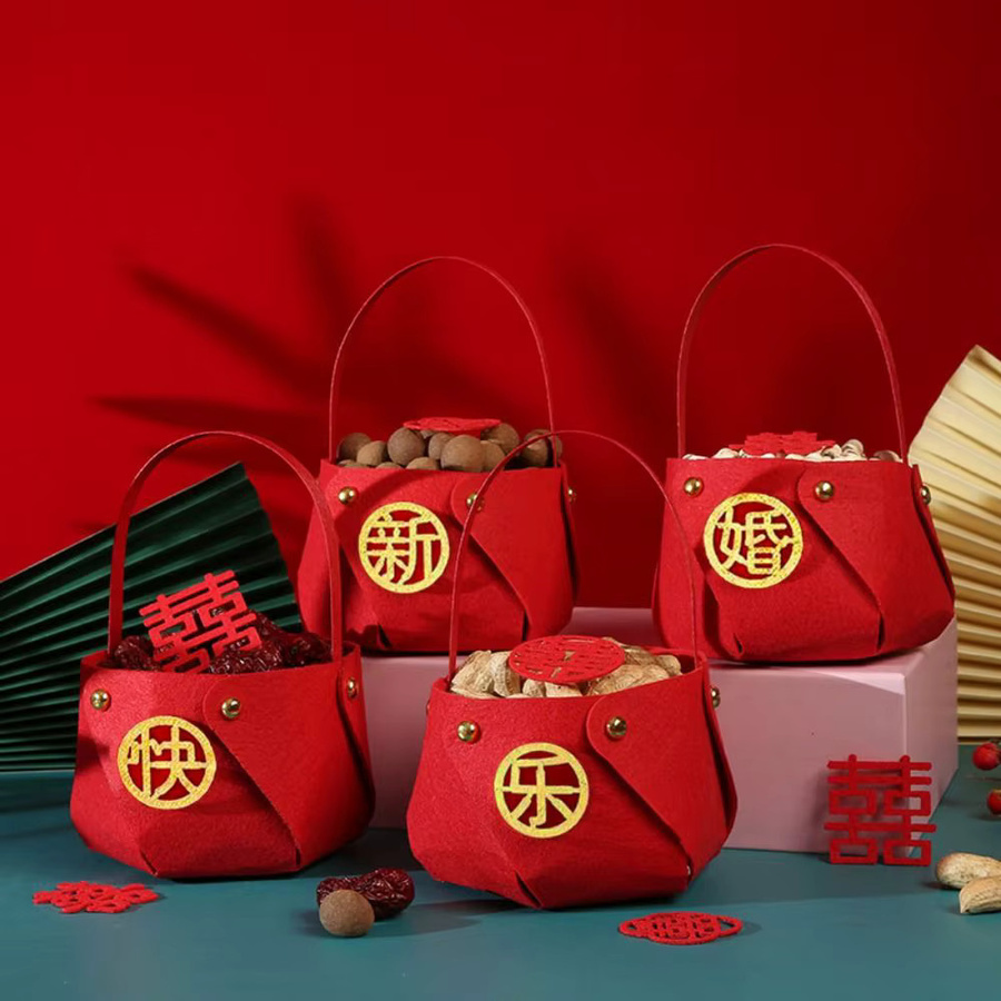 4 Stück rote Stoff-Geschenktaschen für Hochzeiten und Feierlichkeiten mit Griffen - Bild 3