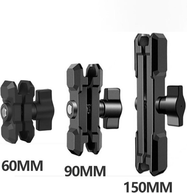 DIXSG Aluminium-Doppelgelenk-Verlängerungsarm mit 1-Zoll-Kugelkopf-Adapter in Schwarz für GoPro und Insta360 sowie Fahrrad- und Motorradhalterungen - Bild 1