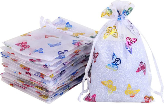 25 Stück Chanfar Organza-Geschenktüten mit Schmetterlings-Design in Multicolour für Schmuck und Süßigkeiten, B/H: 9 x 12 cm, 10 x 15 cm und 13 x 18 cm - Bild 1