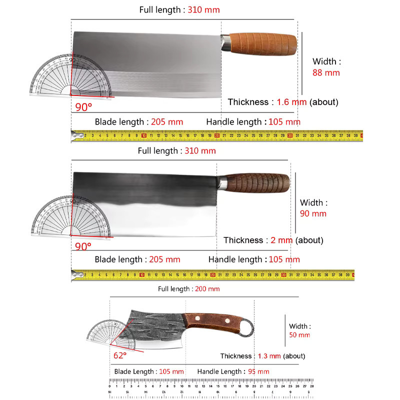 Handgeschmiedetes chinesisches Hackmesser von GuanQi als ultrascharfes Filetiermesser und Kochmesser für Fleisch und Gemüse mit Holzgriff in Silber - Bild 2
