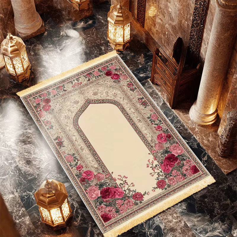 VIKAMA Islamische Gebetsmatte mit Fransen, faltbar und tragbar, orientalisches Floral-Design, Multicolour - Bild 4