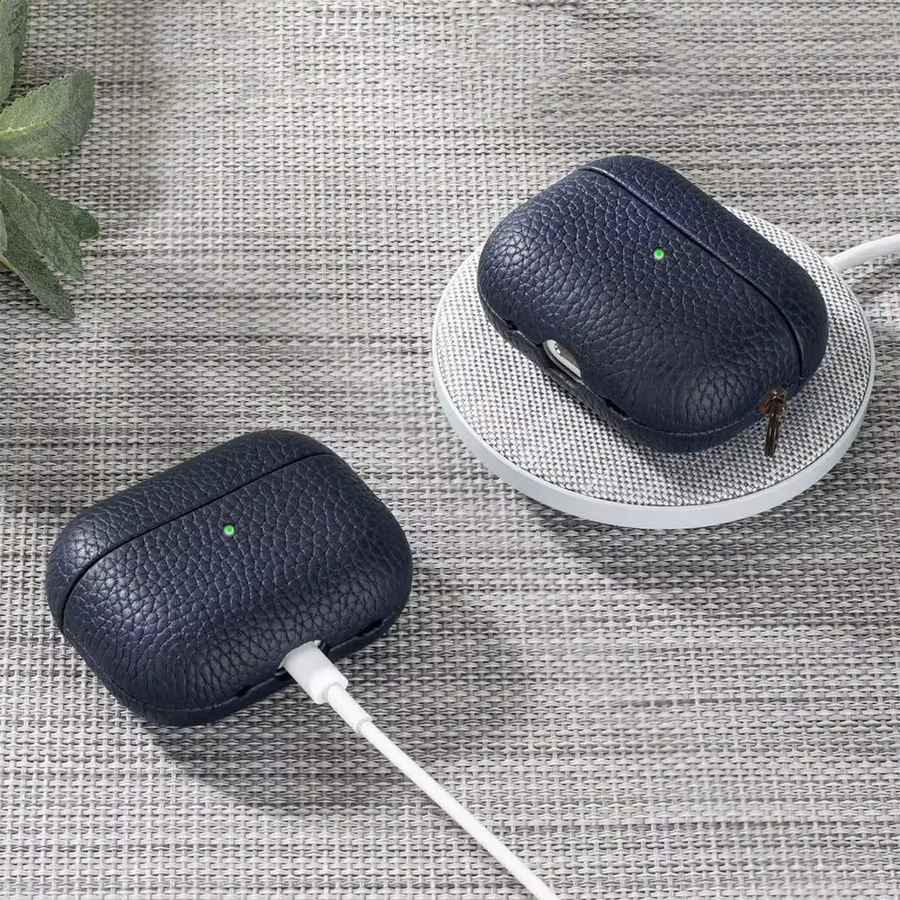 Retro Echtleder Schutzhülle für Apple AirPods Pro/2/3/4/5 in Blau mit Litschi-Textur - Bild 2