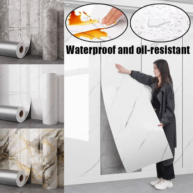Trebalena Marmor-Tapete in Weiß, selbstklebende und wasserdichte Vinyl-Wandverkleidung im Stein-Look für das Badezimmer - Bild 1