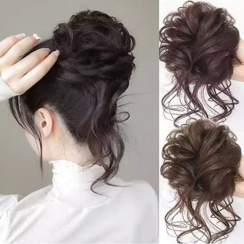 HNKMP Donut-Haarteil lockiger Dutt-Chignon mit Klammer und Haargummis, Damen - Bild 2