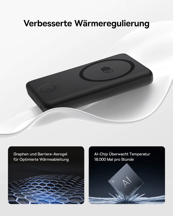 Baseus Magnetische Powerbank 10000mAh mit 27W Schnellladefunktion und 15W kabellosem Laden, Schwarz - Bild 5