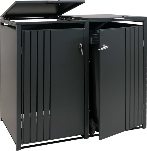 Mülltonnenbox MCW-O67 2er-Mülltonnenverkleidung mit Deckel aus Metall in Anthrazit, B/T/H: 122 x 132 x 84 cm - Bild 1
