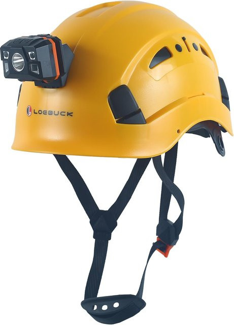 LOEBUCK Schutzhelm Gelb mit Schutzbrille und LED-Scheinwerfer nach EN 397 für Bauarbeiten, Kopfumfang: 53-64 cm - Bild 1