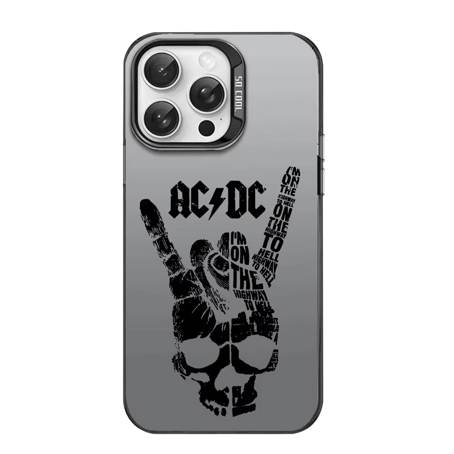 Band A-AC ROCK DC-Logo Handyhülle für iPhone 11 bis 16 Pro Max, Schwarz Matt mit Mehrfarbig Laser Metallic Aurora Effekt - Bild 3
