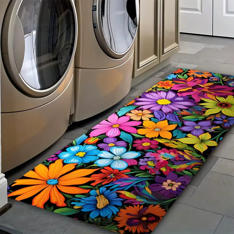 VIKAMA Küchenmatte mit floralem Blumenmuster aus Plüsch-Polyester in Multicolor - Bild 5