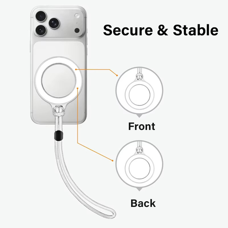 QGhappy Universeller Magnetring-Handyanhänger in Weiß, abnehmbarer Telefon-Charm und verstellbarer Taschenriemen für iPhone 16 17 Pro - Bild 3