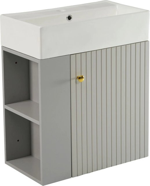 PXloue Badmöbel Set mit Waschbecken und Waschtischunterschrank hängend, Grau, Breite: 55 cm, Tiefe: 66 cm - Bild 1