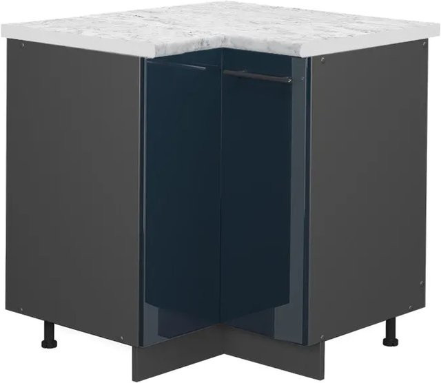Vicco Eckunterschrank Fame-Line Dunkelblau Hochglanz mit Marmor-Optik B/T/H: 81 x 60 x 82 cm - Bild 1