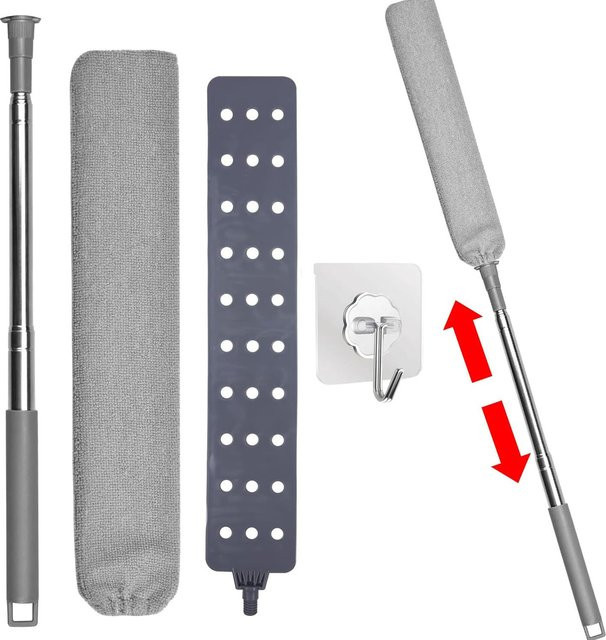 Untior Staubpinsel Set mit Teleskopstiel aus Mikrofaser in Grau für Auto und Haushalt - Bild 1