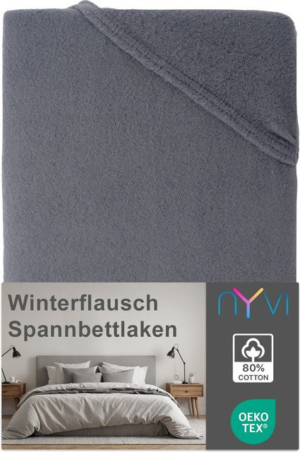 NYVI DreamScience Winter Spannbettlaken aus Winterflausch in Anthrazit, B/T: 90 x 200 cm, für Matratzen bis 22 cm Höhe - Bild 1