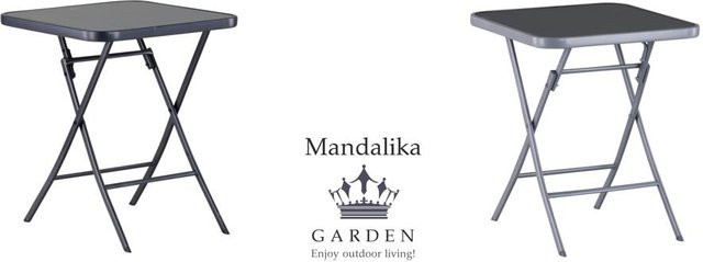 Mandalika Garden Klapptisch Tara aus Glas und Stahl, höhenverstellbarer Partytisch für den Garten, anthrazit, B/T/H: 60 x 60 x 72 cm - Bild 1