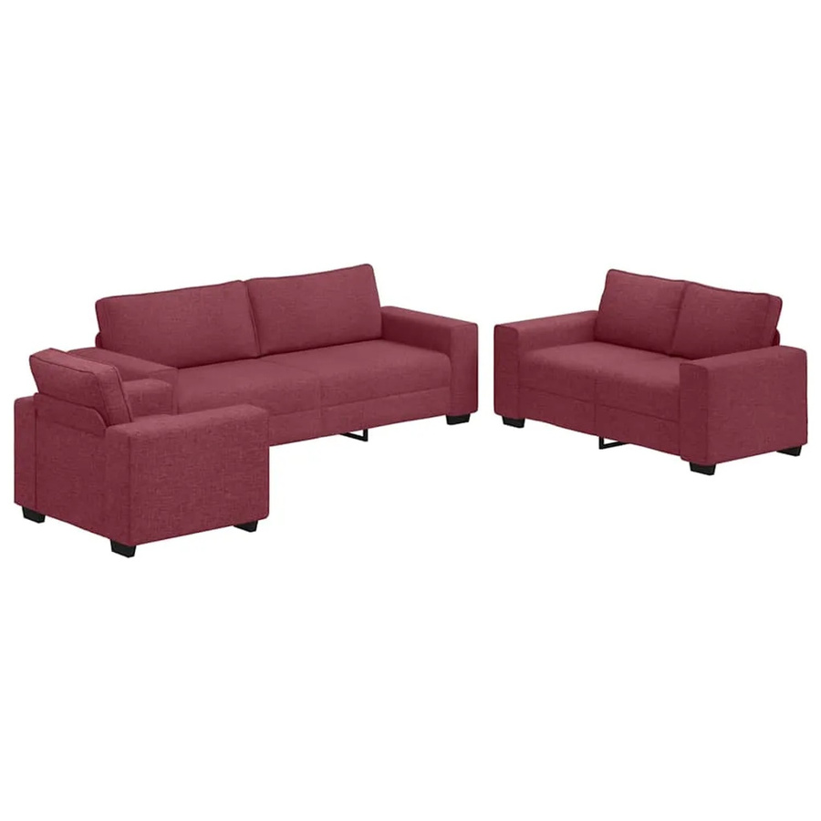 vidaXL 3-teiliges Sofa-Set in Weinrot mit Kissen, bestehend aus 3-Sitzer, 2-Sitzer und Sessel, modern mit Stoffbezug und Schaumstofffüllung - Bild 2