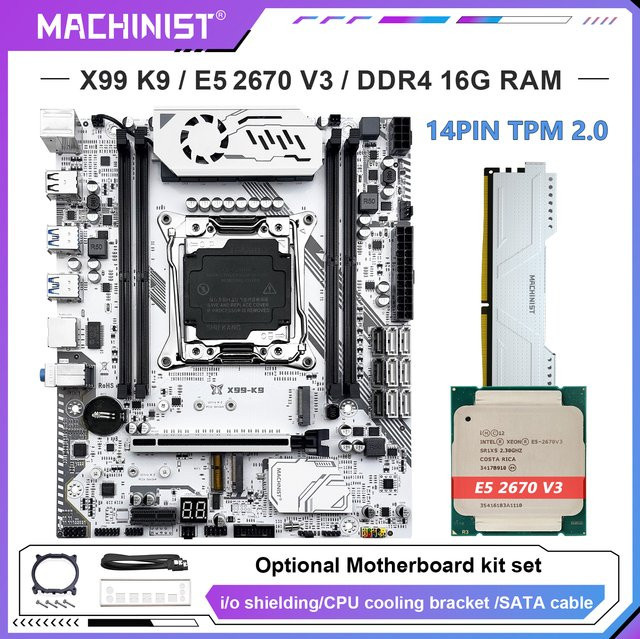 MACHINIST X99 K9 Motherboard mit LGA 2011-3 Sockel, optional mit Xeon E5 2670 V3 Prozessor und 16 GB DDR4 ECC RAM-Kit sowie TPM2.0-Schnittstelle - Bild 1
