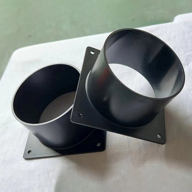 Schwarzer Flanschverbinder aus ABS-Kunststoff für Luftkanäle mit geradem Flansch und quadratischem Boden, Durchmesser: 75 mm, 100 mm, 120 mm oder 150 mm - Bild 1