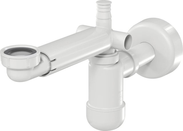 Prevex Preloc Raumspar-Siphon Wandmontage in Weiß mit Ø 32 mm und 1 1/4 Zoll Anschluss - Bild 1