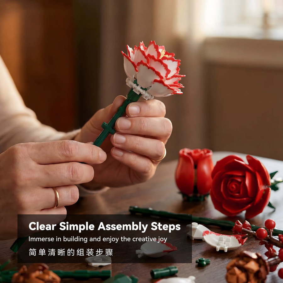 ZOCO Weihnachtsrosen-Bouquet Baukasten aus roten Blumen-Bausteinen als DIY Künstliche Botanische Heimdekoration für Erwachsene - Bild 5