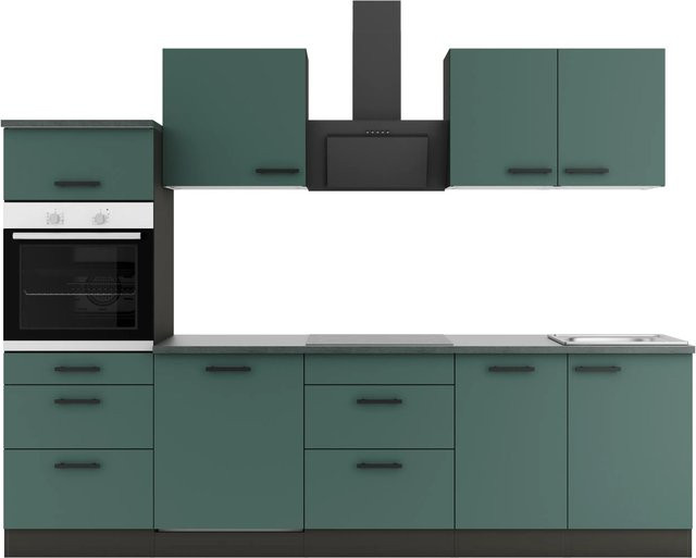 OPTIFIT Verona405 Küchenzeile in Steingrün mit modernem Design und melaminbeschichteten Türen sowie Schubladen, Breite: 270 cm, Höhe: 214 cm - Bild 1