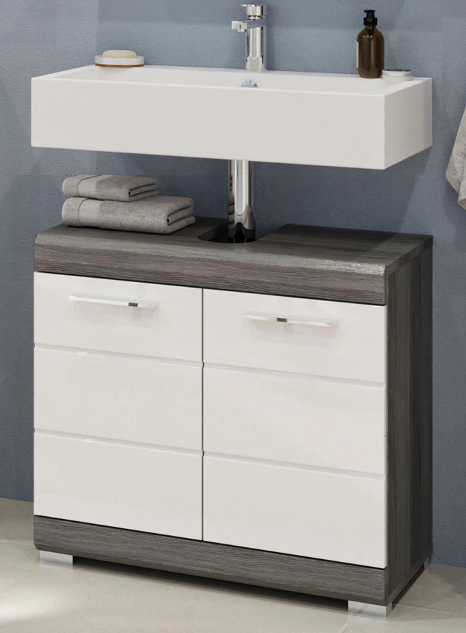 Waschbeckenunterschrank Shawn von Inn.Furn in Weiß Hochglanz und Grau, Breite: 60 cm - Bild 1