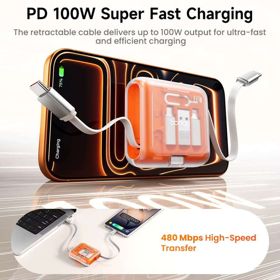Toocki PD100W Einziehbares Schnellladekabel-Set mit integriertem Telefonständer und Multi-Adapter für iPhone 16 15 Samsung S23 Xiaomi - Bild 2