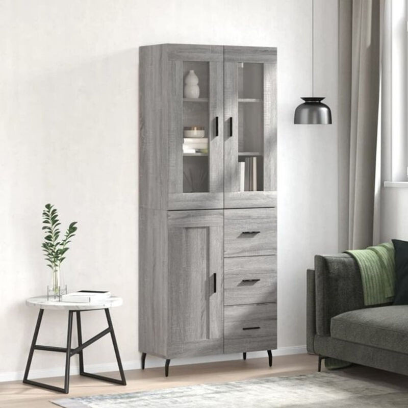 Vidaxl Highboard Modern in Grau aus Holzwerkstoff, Metall und Glas, B: 69,5 cm, T: 34 cm, H: 180 cm - Bild 1