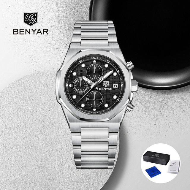BENYAR Chronograph, Quarz, Edelstahl, Grün, Herren - Bild 1