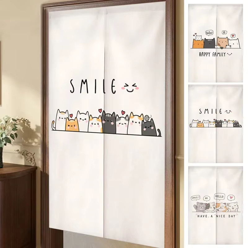 VIKAMA Japanischer Cartoon-Türvorhang mit Haustiermotiv als Trennvorhang für Küche, Esszimmer oder Schlafzimmer, Breite: 70 cm, Höhe: 120 cm - Bild 1
