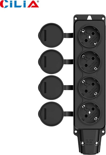 CILIA Steckdosenleiste IP54 wasserdicht mit Abdeckung 16A 250V 3500W in Schwarz und Blau - Bild 1