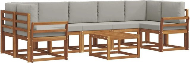 vidaXL Outdoor-Sofagarnitur aus Akazienholz mit 8 Kissen in Braun und Hellgrau - Bild 1