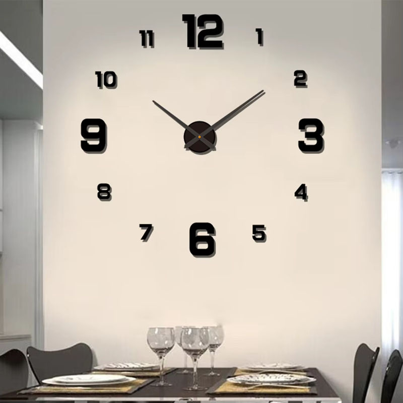 DECDEAL 3D-DIY-Wanduhr modern in Schwarz mit leuchtendem Zifferblatt und geräuschlosem Analog-Uhrwerk aus Kunststoff - Bild 3