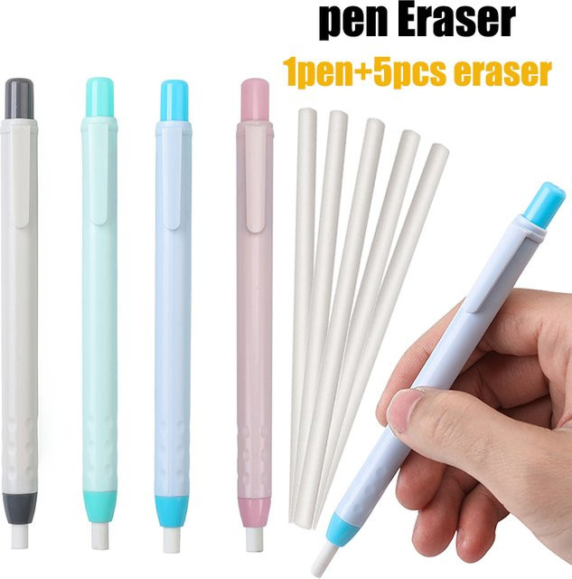 JOMPENS 6er Set Stift-Radiergummi mit austauschbarem Kern in Grün für Schule und Studium - Bild 1