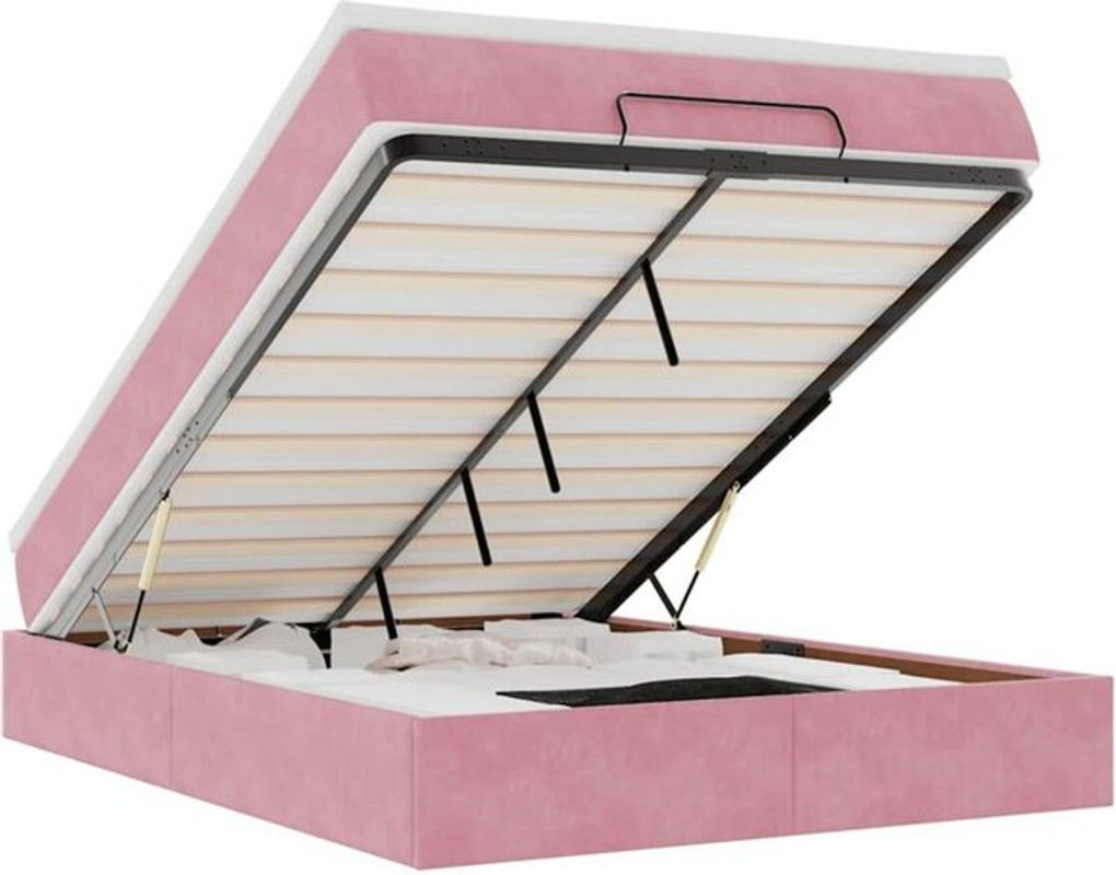 Vidaxl Ottoman Polsterbett mit Matratze aus Samt in Rosa, B/T/H: 140 x 190 x 23,5 cm - Bild 1
