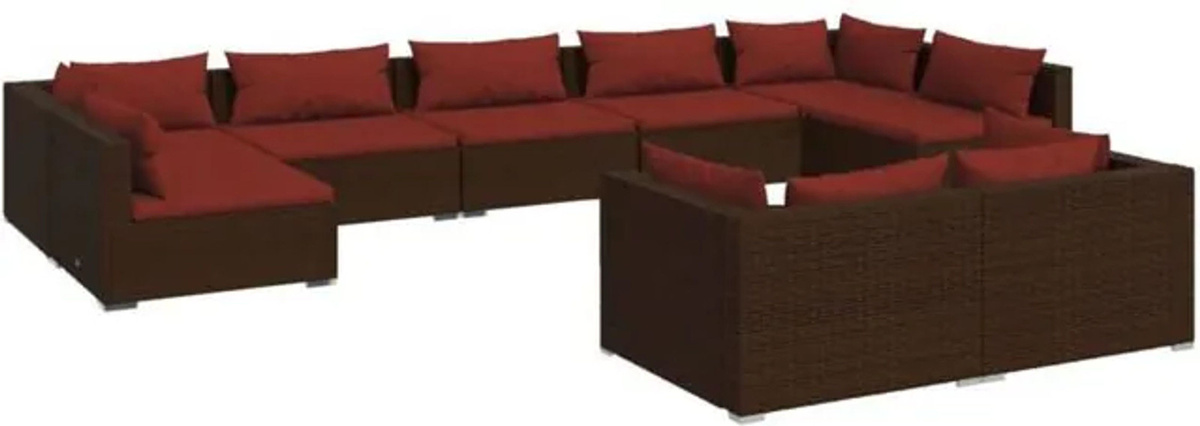 9-teiliges Gartenlounge-Set vidaxl aus Poly-Rattan in Braun mit Kissen und modernem Design - Bild 1