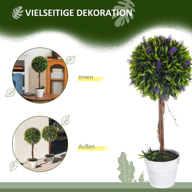 HOMCOM Kunstpflanze Lavendel 2er-Set in Grün und Lila, Künstliche Pflanzen mit Kunstmoos im Topf, Höhe: 60 cm - Bild 3