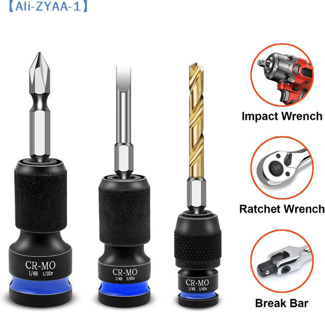 JETTING Schlagschrauber-Sechskantadapter für Schraubendreher-Bits mit 1/2, 3/8 und 1/4 Zoll Vierkantantrieb auf 1/4 Zoll Schnellverschluss, Schwarz - Bild 1