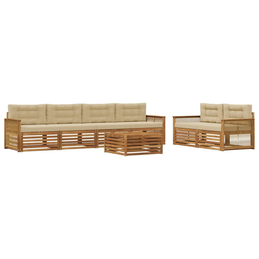 vidaXL Outdoor-Sofagarnitur in U-Form aus massivem Akazienholz mit 7-teiligem Set in Natur und Beige - Bild 2