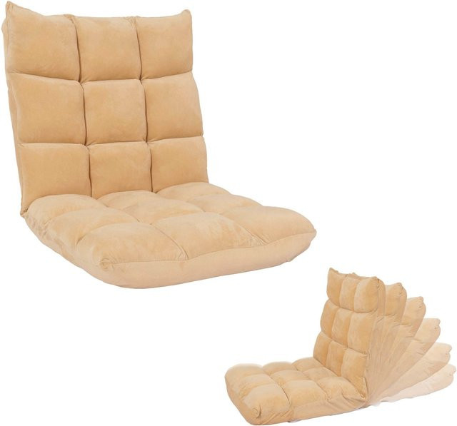 MCW Bodensessel N43 Relaxsessel aus Samt in Beige mit 6 Relaxpositionen und stabilem Metallgestell - Bild 1