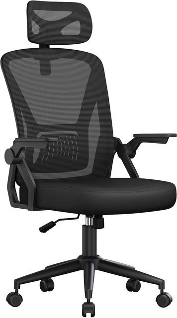 Rattantree Ergonomischer Bürostuhl mit hoher Rückenlehne, verstellbarer Kopfstütze, hochklappbaren Armlehnen und Wippfunktion in Schwarz - Bild 1
